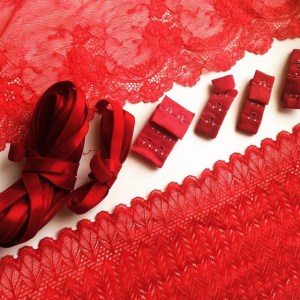 Hand dyed lingerie supplies in oxblood and crimson by blue hours atelier. Click through for more examples of custom fabric design, lingerie work, and where to shop designs.