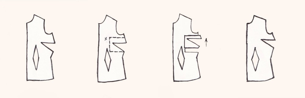 How to raise or lower the bust point on a pattern. Click through to bluehoursatelier.com for free sloper pattern downloads and resources to help adapt them to your measurements.